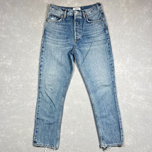 Agolde Jeans Womens 26 Blue Riley High Rise Crop Button Fly Raw Hem Inseam 25 in - Picture 1 of 16